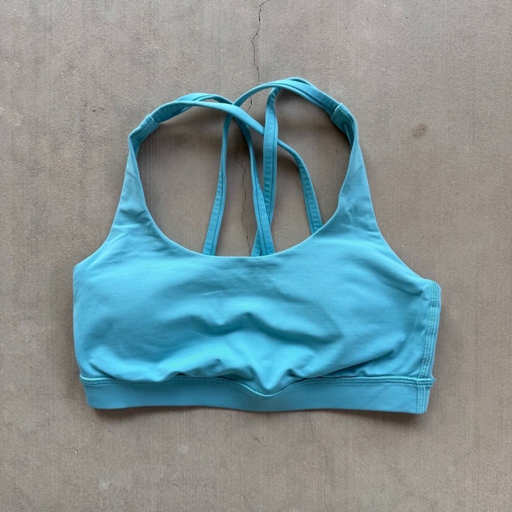 Lululemon Womens Aqua Blue Strappy Crossback Sports Bra Yoga Running Workout
